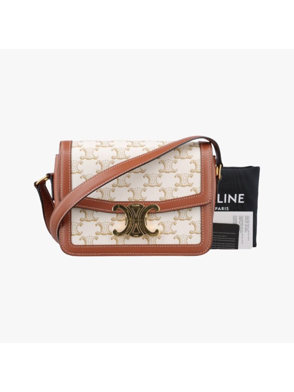 Celine Teen Triomphe White Brown Shoulder Bag